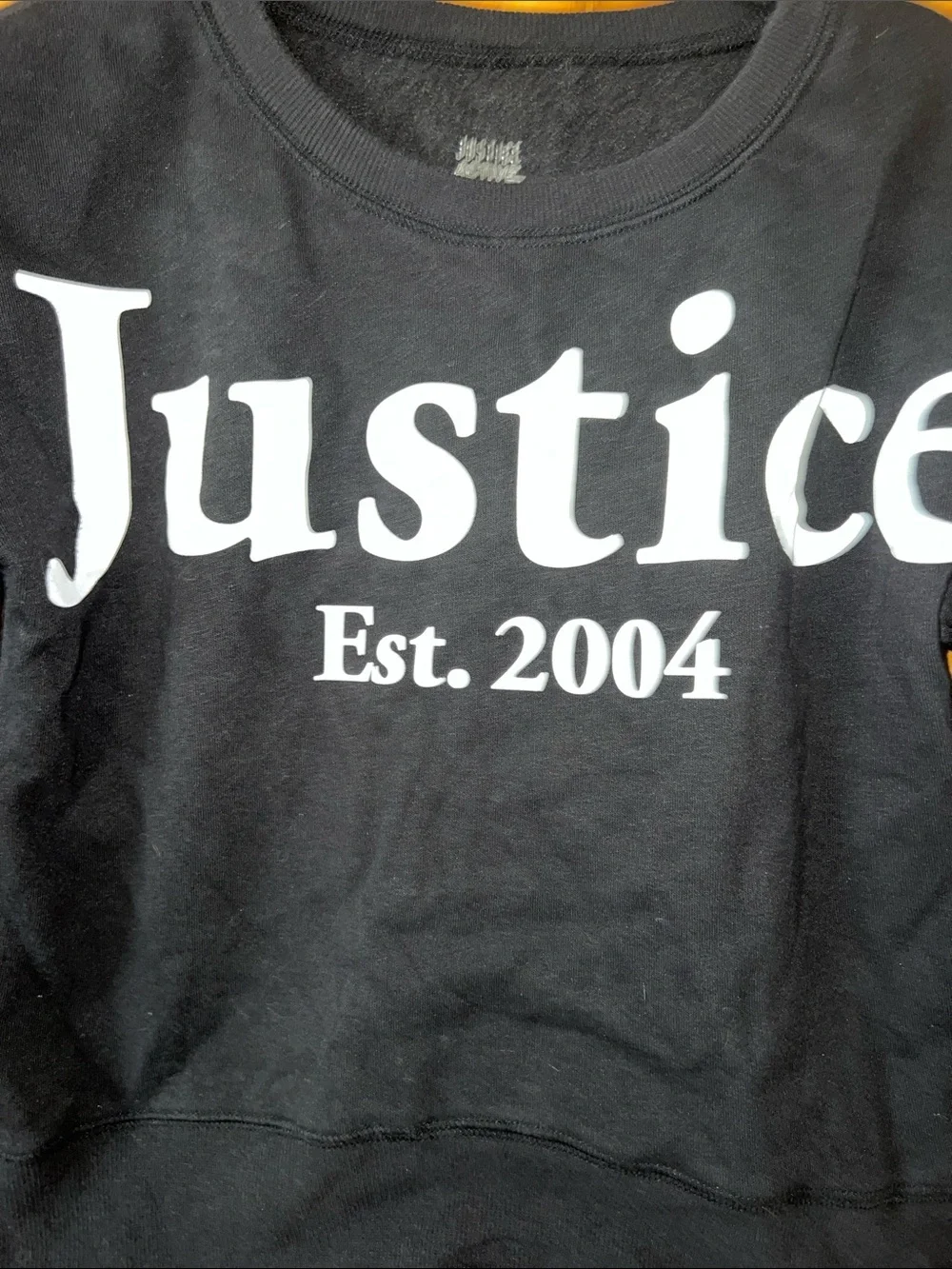 Justice Black Crewneck with White Logo